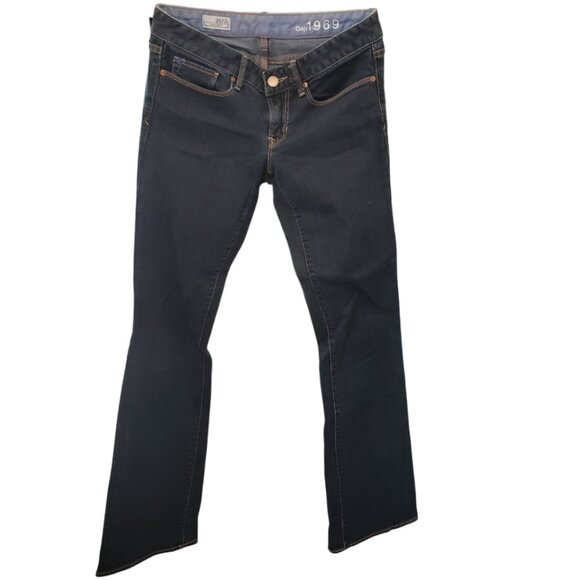 Gap 1969 Sexy Boot Cut Jeans Womens 26/2L Blue Stretch Tall/Long Dark Denim - Picture 1 of 4